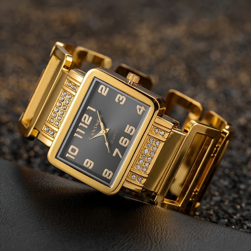 1 luxurious rectangular crystal dial women's fashionable bracelet watch, casual style, alloy strap, quartz movement,, Qme