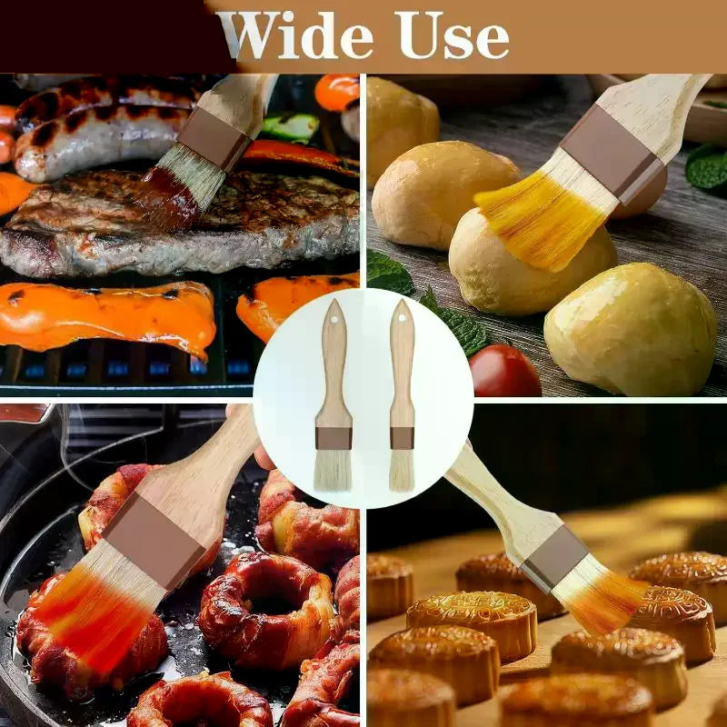 Kitchen Cooking Brushes Barbecue Oil Brush Wooden Handle Bristle Brushes Flat Pastry Baking Brush Qme