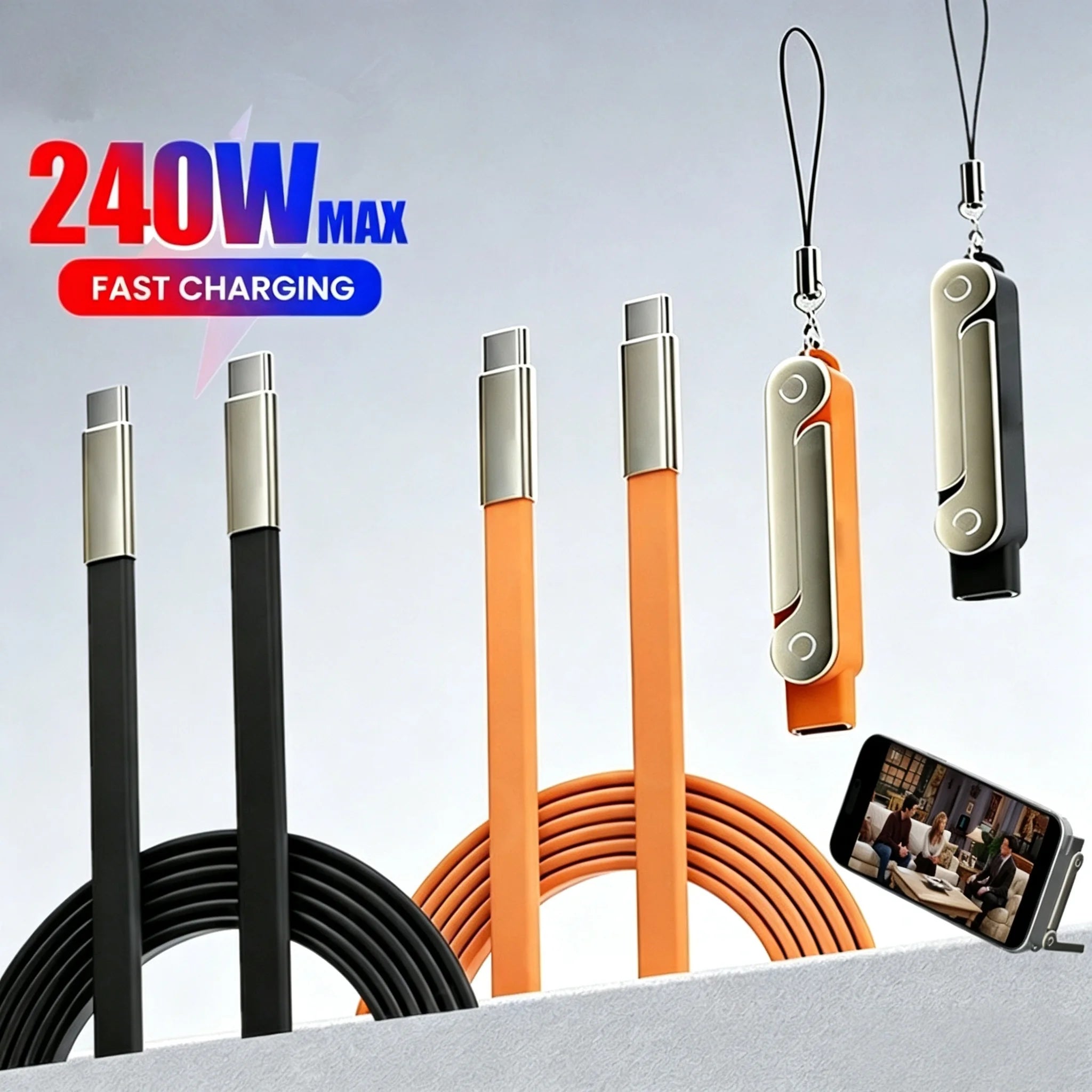 2-in-1 PD 240W Bracket Kit USB C Fast Charging Foldable Bracket Data Cable Type-C to Type-C Data Cable with Folding Phone Stand Qme