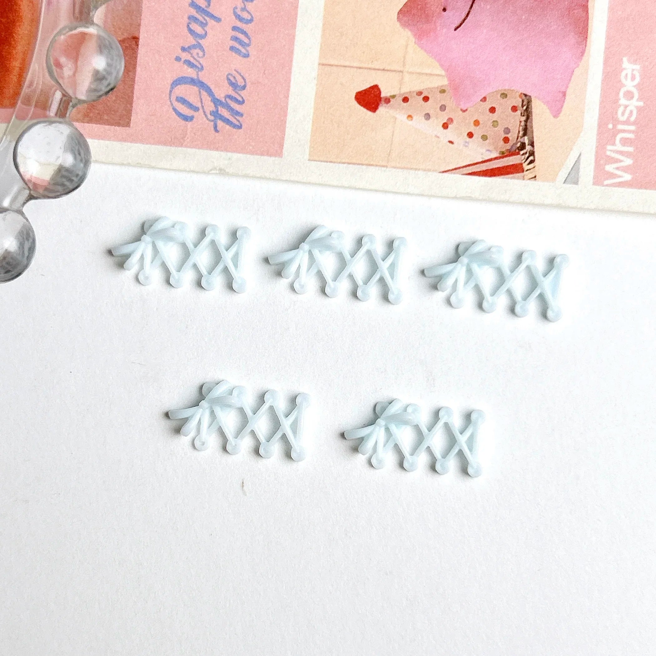 30PCS New Creative Shoelace Resin Nail Charms 3D Macaron Colored Bow Shoelace Nail Art Decorations for DIY French Nail Ornaments Qme Blue 30PCS