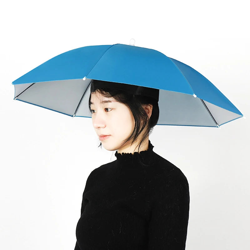 Portable Rain Hat Outdoor Folding Umbrella Fishing Sun Shade Anti-UV Qme Blue Adult