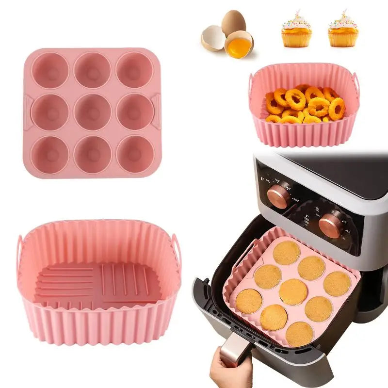Cupcake Molds Healthy Cooking Kitchen Tools Square Silicone Air Fryer Qme Pink