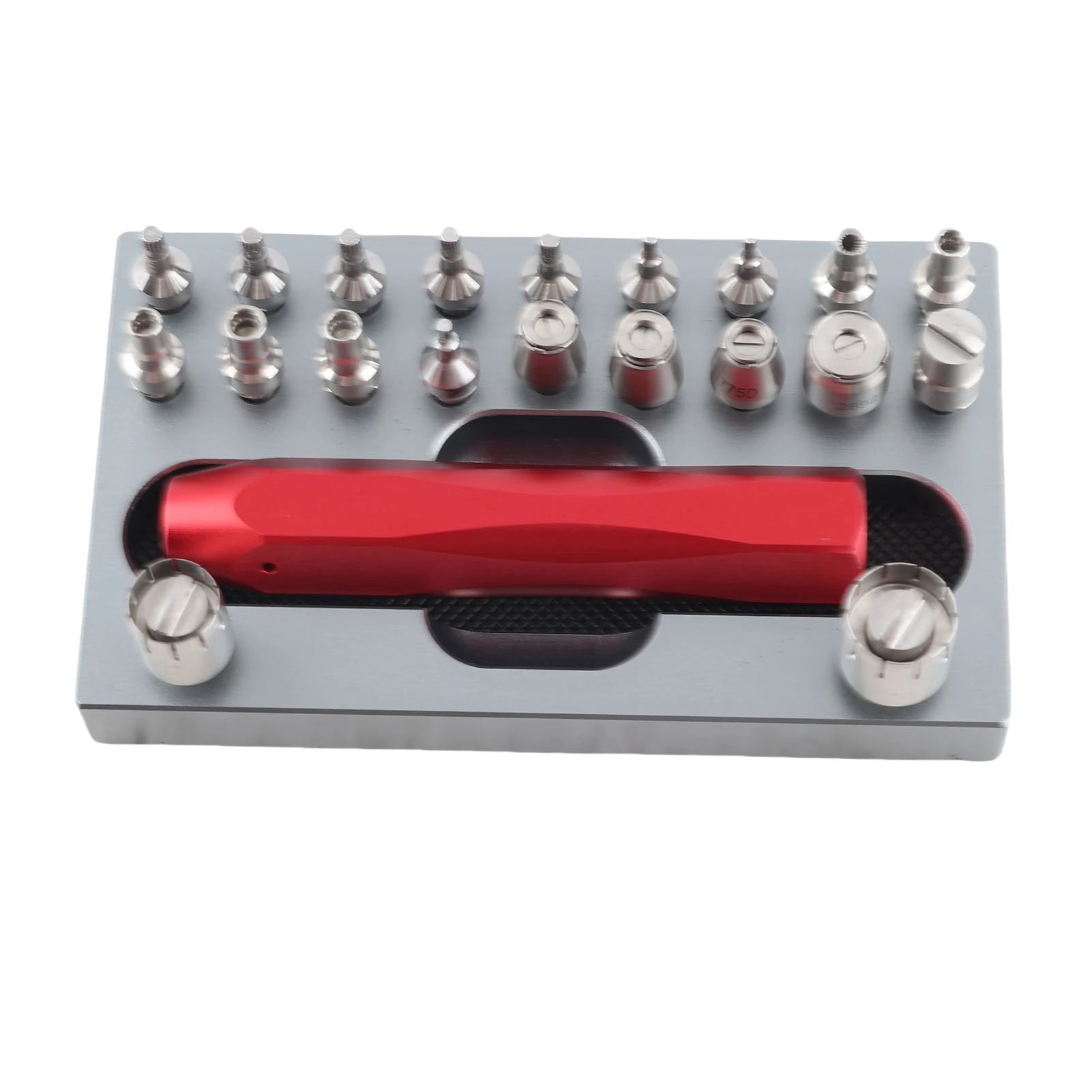 Watch Tube Removing Tool Anti Slip Base Easy Assembly Red Handle Portable Stainless Steel Watch Crown Removing Tool for Store Qme as show
