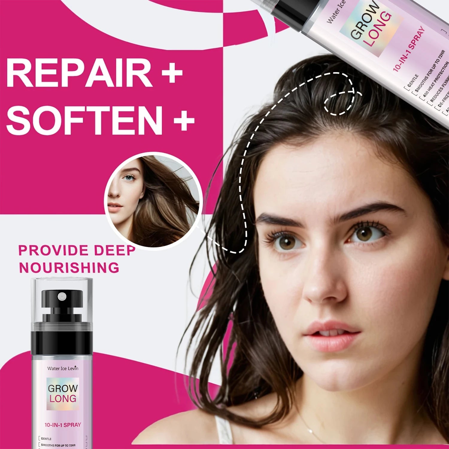 100ml, 10 in 1 Long Hair Care Spray, Innovative Technology for Comprehensive Care, Creating a Natural Lotus-Like Feel, Gentle Spray to Address Various Hair Issues Qme