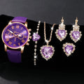 Women's casual quartz watch + bracelet set, suitable for wearing in all places, Ramadan, Valentine's Day, Mother's Day, Birthday Qme purple