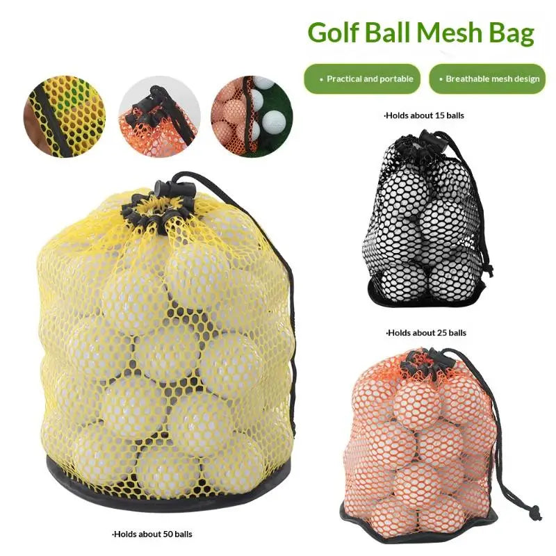 Golf Ball Bag Drawstring Pouch Can Hold 12/25/50 Balls Multipurpose Sports Mesh Net Bag Portable Golf Organizer Golf Accessories Qme