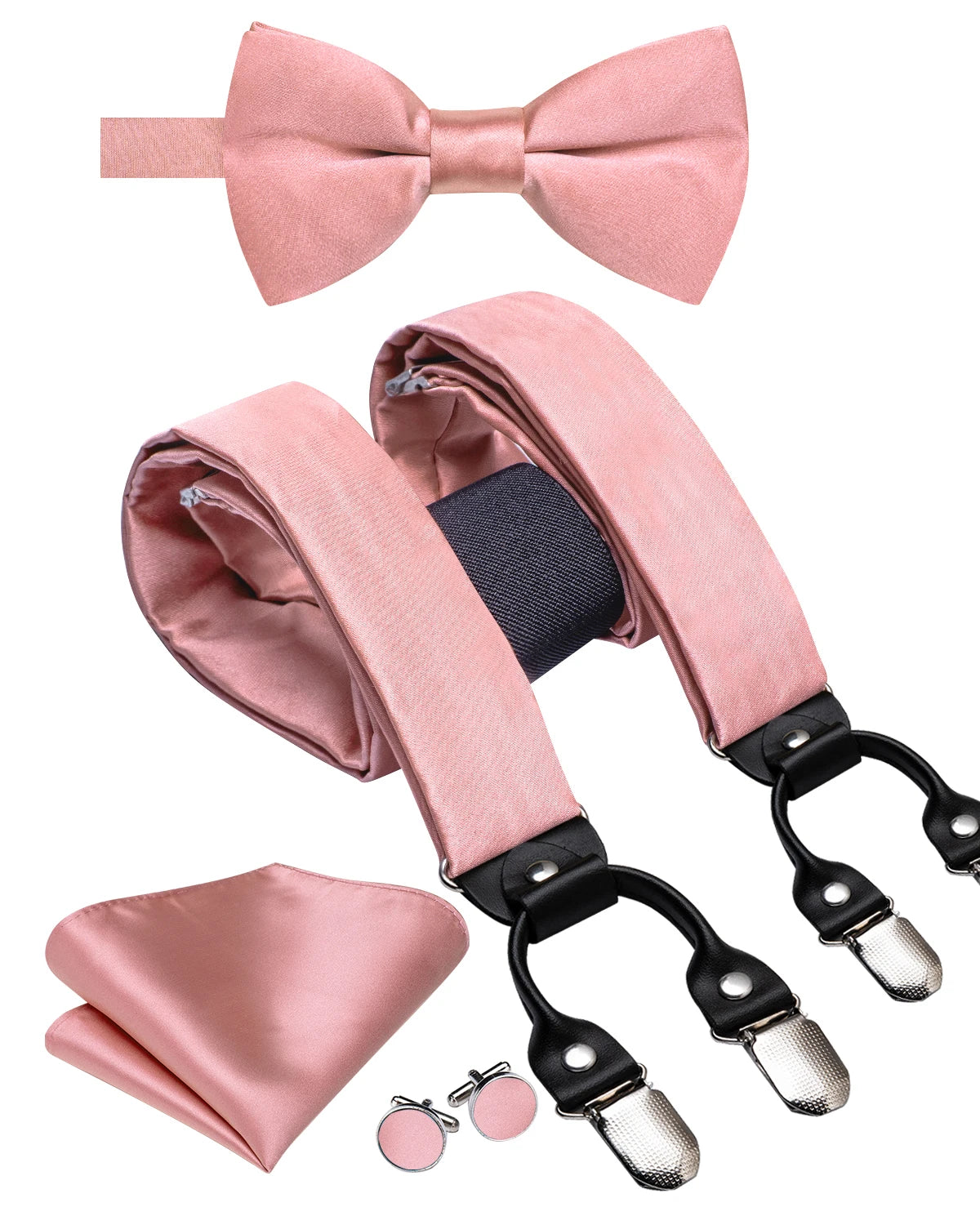 Hi-tie Jacquard Woven Silk Gold Mens Suspender Braces Bow Tie Hanky