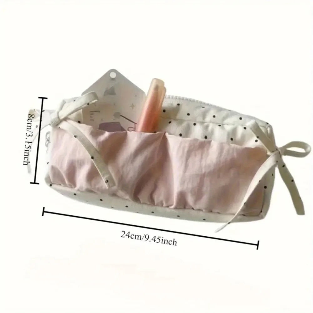 Simple Niche Cute Snow-white Polka Dot Pencil Bag Large Capacity Qme