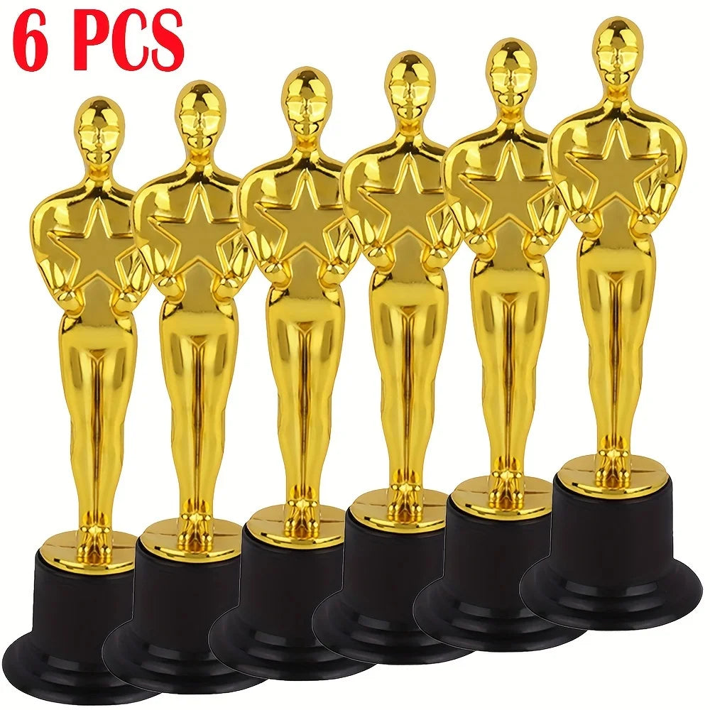 1 3 6 Golden Trophy Statuettes Plastic Oscar Award Trophies Party Qme 6pcs