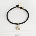 Simple Black Rope Braided Natural Stone Five Leaf Flower Bracelet Classic for Woman Girl High Quality Party Jewelry Gift Clover Qme Silver