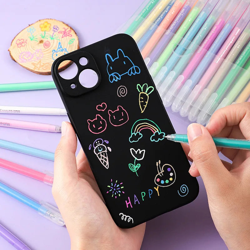 12Pcs/set Acrylic Watercolor Gel Pen Large Capacity Highlighter Fine Tip 1.0mm For DIY Black Cardstock Drawing Marking Doodling Qme
