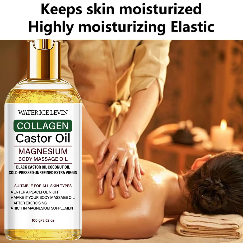 Cold-Pressed Castor Oil Body Massage Oil with Collagen & Magnesium, Moisturizing Care Qme