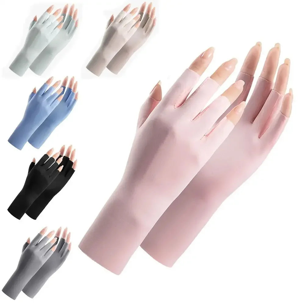 1 Pair Fingerless Gloves Thin Outdoor Riding Gloves UV Protection Multicolor Driving Gloves Stretch Female Touchscreen Qme