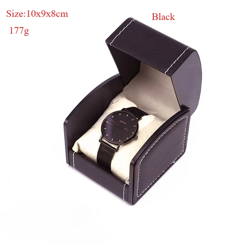 Vintage PU Watch Case Leather Octagonal/Arc Shaped Gift Watch Storage Box Stylish Watch Container Watch Display Box Qme WBA-Black