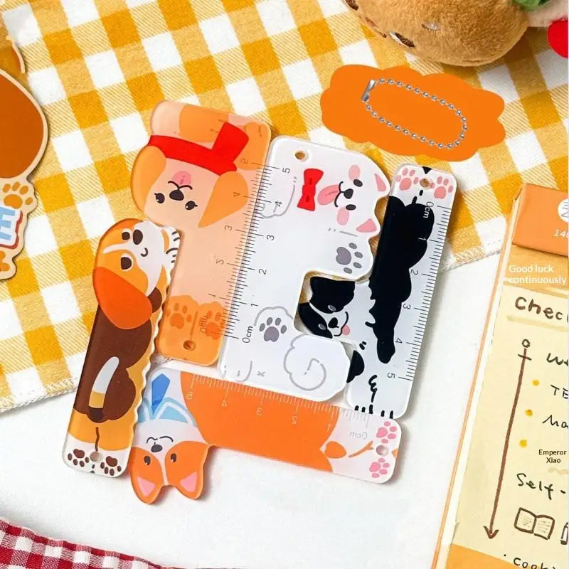 Cute Cartoon Animal Cat Dog Ruler Mini Portable Stationery Pendant Qme A10