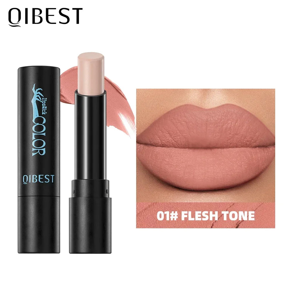 QIBEST 8 Colors Matte Lipstick Waterproof Velvet Sexy Red Lip Stain Popular Black Red Orange White Color Lasting Lipstick Makeup Qme 01