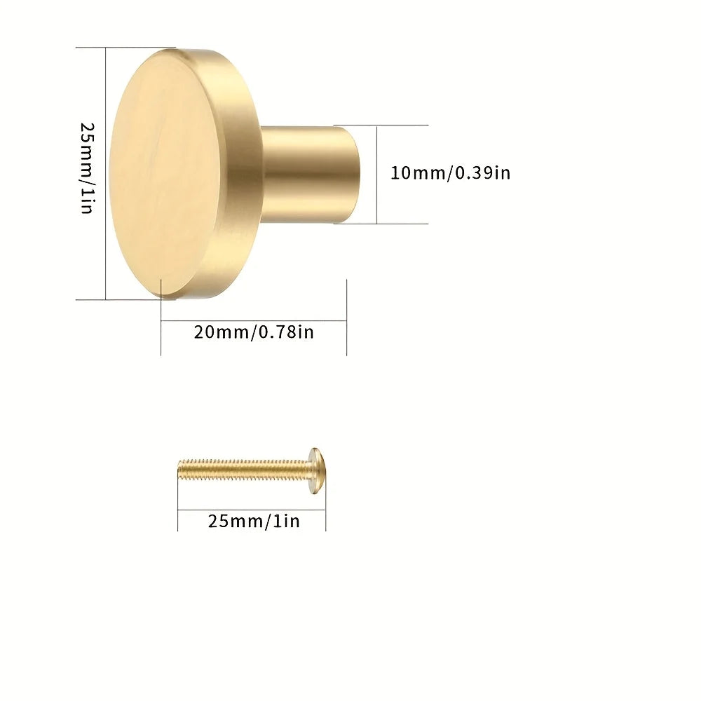 Brushed Brass Cabinet Knobs,Gold Round Drawer Pulls,Single Hole Furniture Handles For Kitchen Cabinets,Dresser,Wardrobe,Bathroom Qme