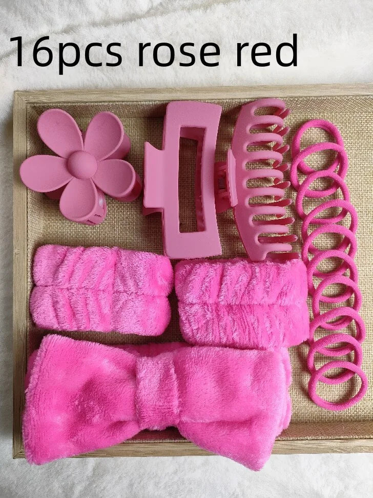 3/16pcs New Dopamine Hair Accessories Kit Flower Shaped Multi-Styles Hair Grabs Hair Circles For Women Daily Party Gift Qme 16pcs rose red
