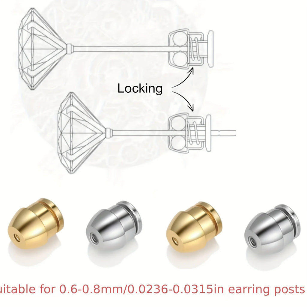 2pcs Hypoallergenic Locking Earring Backs, Secure Stud Backs for 0.6-0.8Mm Posts, Suitable for Droopy Ears, Jewelry Making Qme