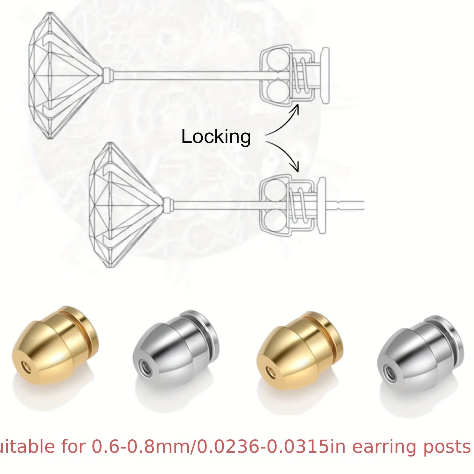 2pcs Hypoallergenic Locking Earring Backs, Secure Stud Backs for 0.6-0.8Mm Posts, Suitable for Droopy Ears, Jewelry Making Qme