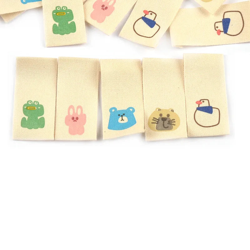 50pcs 20x40mm Cartoon Animals Printed Beige Label DIY Decor Clothes Backpack Supplies Sewing Accessories Handmade Crafts c4147 Qme random mix
