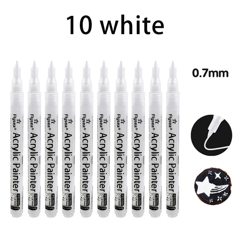 6/10 Pcs/set Black White Acrylic Paint Pen Waterproof Permanent Marker for Rock Stone Ceramic Glass Fabric Canvas DIY Craft Qme 10 White