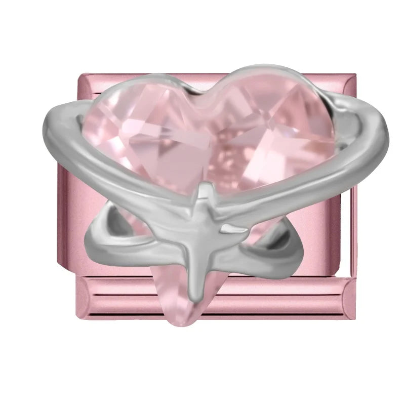 Wholeasle Shiny Round Zircon Bow Beautiful Stars Italian Charm Links