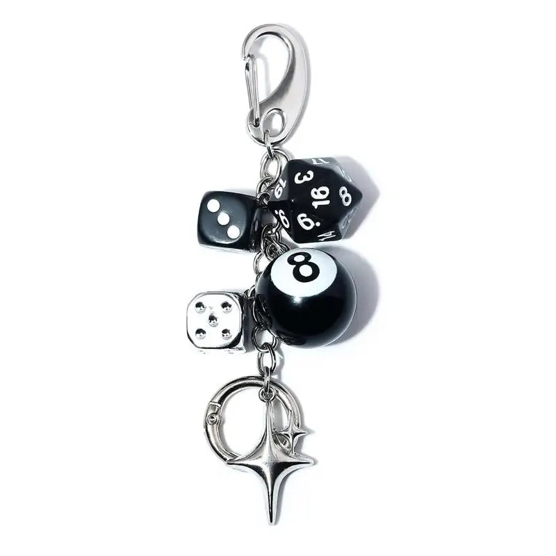 No.8 Billiard Lucky Keychain Punk Hiphop Black Dice Starburst Pendant Y2K Cool Accessory for Daily Wear Birthday Gifts Qme