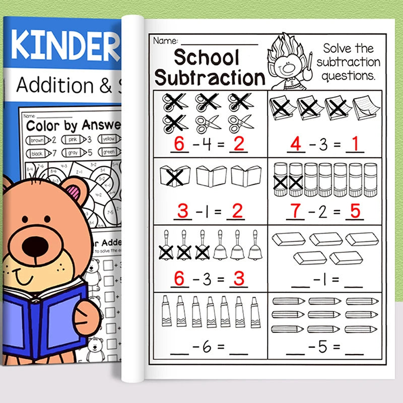 32-Page Interactive Math Learning Workbook Addition Subtraction Qme