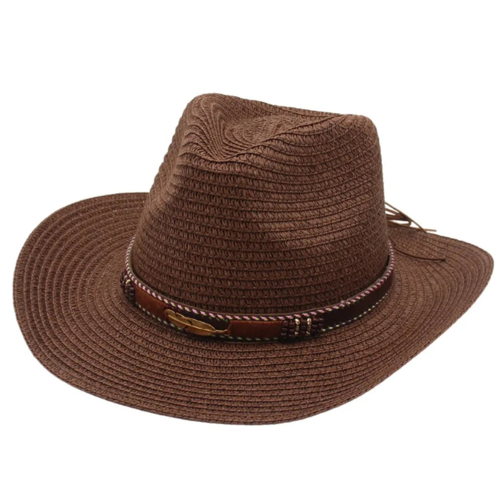 Fashion Summer Western Cowboy Hats Hiking Wide Brim Straw Cowgirl Hat Qme Style 4