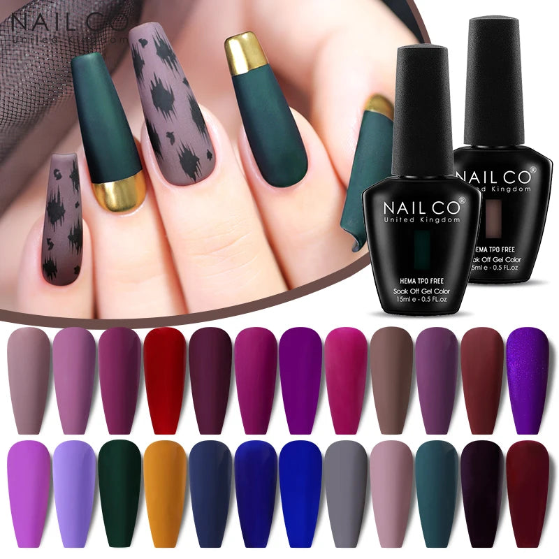 NAILCO Plum Gel Nail Polish Matte Coat Autumn Winter Semi Permanent Qme