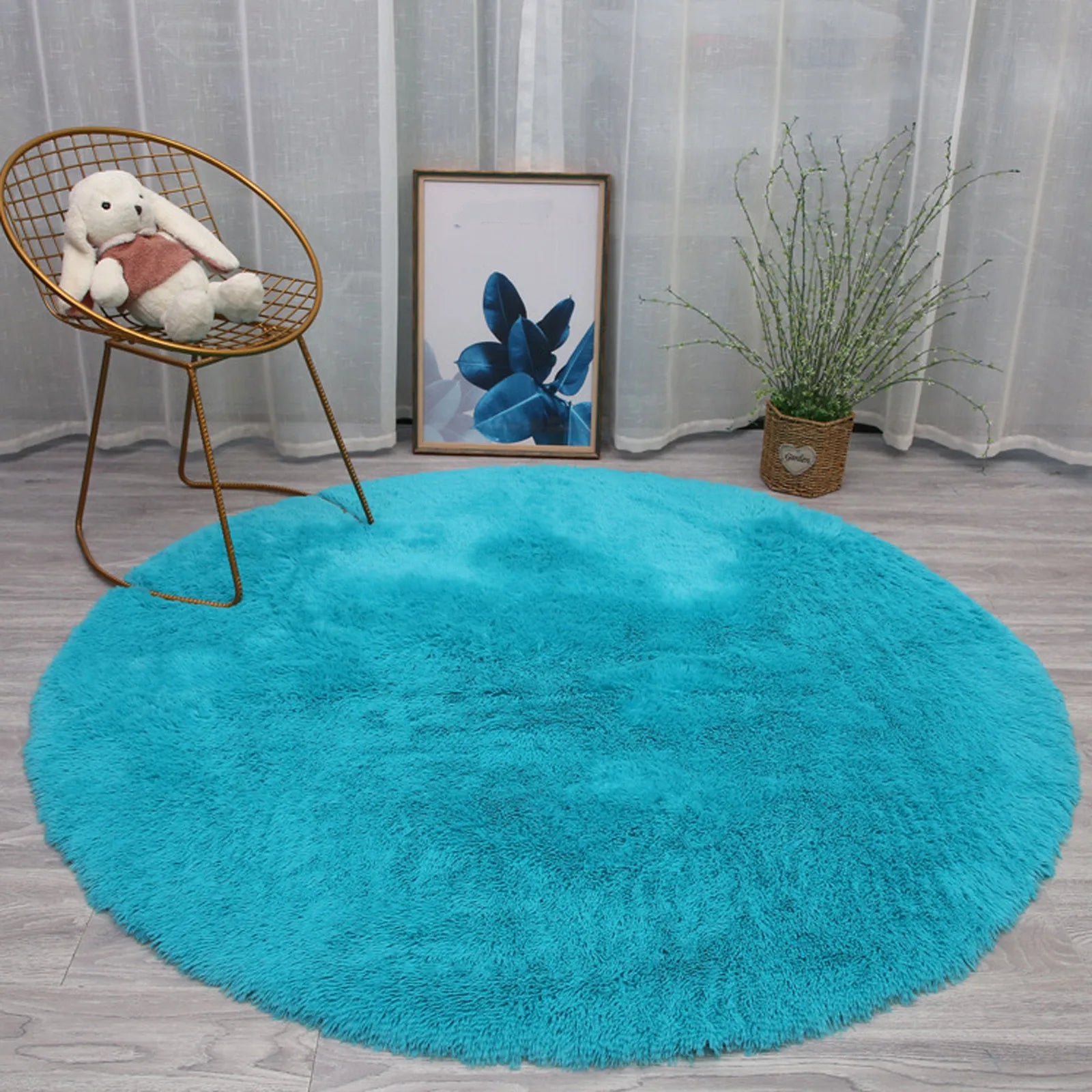 Wool Imitation Sheepskin Rugs Faux Non Slip Bedroom Shaggy Carpet Mats Multi Color Solid Soft Circular Carpets Qme Blue