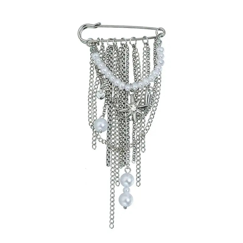 New Multi-Functional Chain Tassel Brooches Handmade Adjustable Clothes Accessory Detachable Beaded Chain Pin Women Qme V