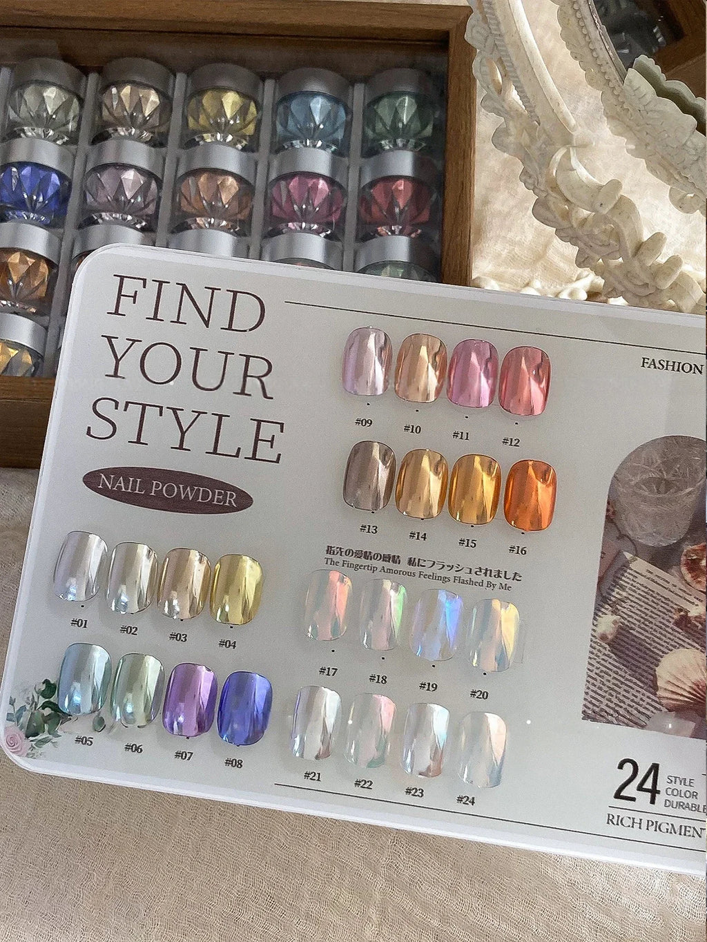 1 High-end Mirror Magic Powder Storage Box Colorful Bright Nail Art Qme