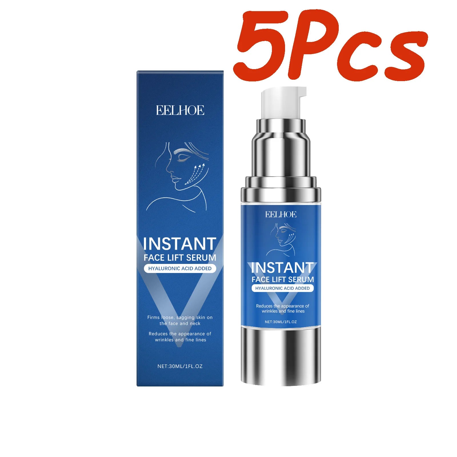 Instant Face Lifting Serum Firming Anti-Wrinkle Deep Moisturizing Brightening Smoothing Fade Fine Lines Tightening Essence Qme 5 x 30ml Boxed