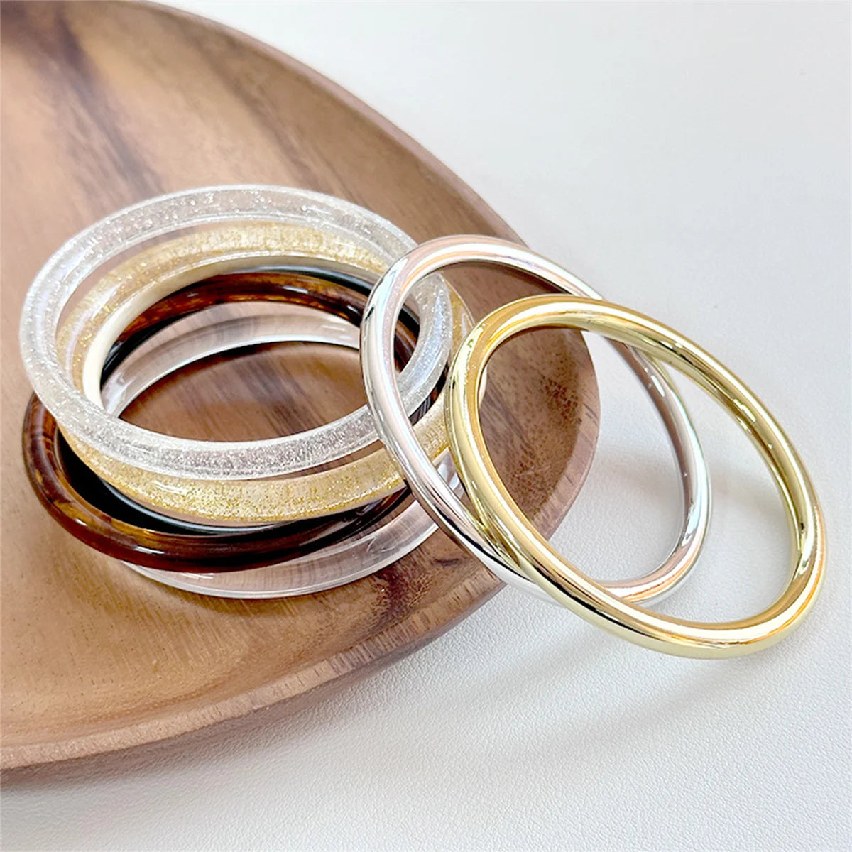 Colorful Fine Acrylic Resin Geometric Round Thin Bracelet Vintage Transparent Shiny Geometry Round Bangle For Women Jewelry Girl Qme