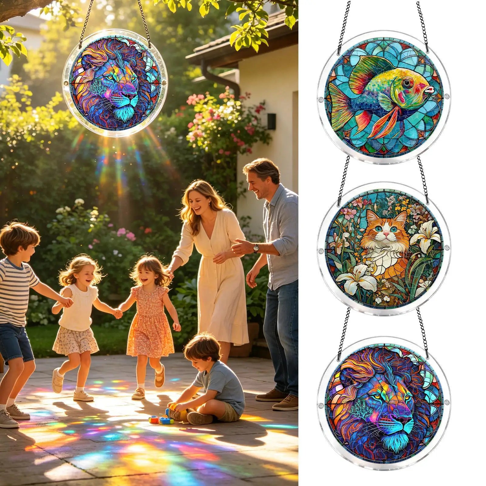 Jigsaw Puzzle Suncatcher Acrylic Animal Pattern Stained Art Decor 7 Qme