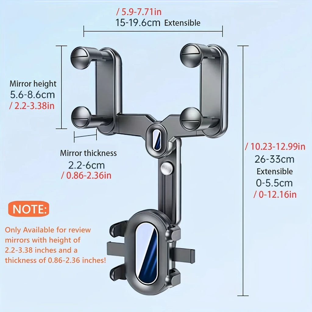 360° Rotating Car Rearview Mirror Phone Holder - Perfect for Kids and Adults - Compatible with Phones and GPS Devices Qme