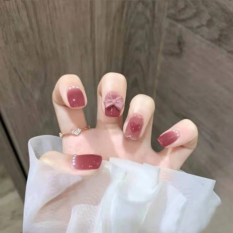 French False Nails Leopard Almond Fake Nail Tips Rhinestones Design Qme 122
