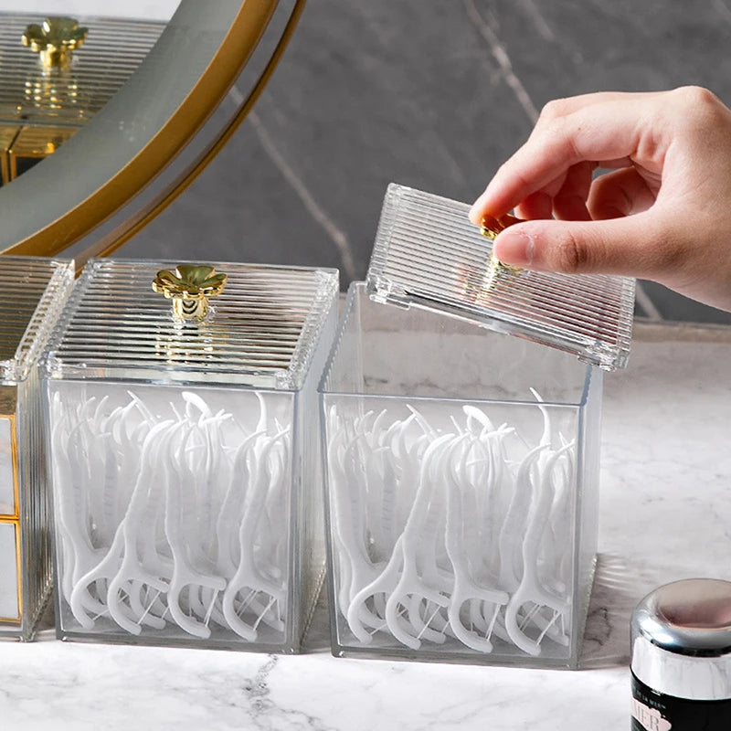 Cotton Puff Storage Box Cosmetic Makeup Organizer Bathroom Jar Swab Qme