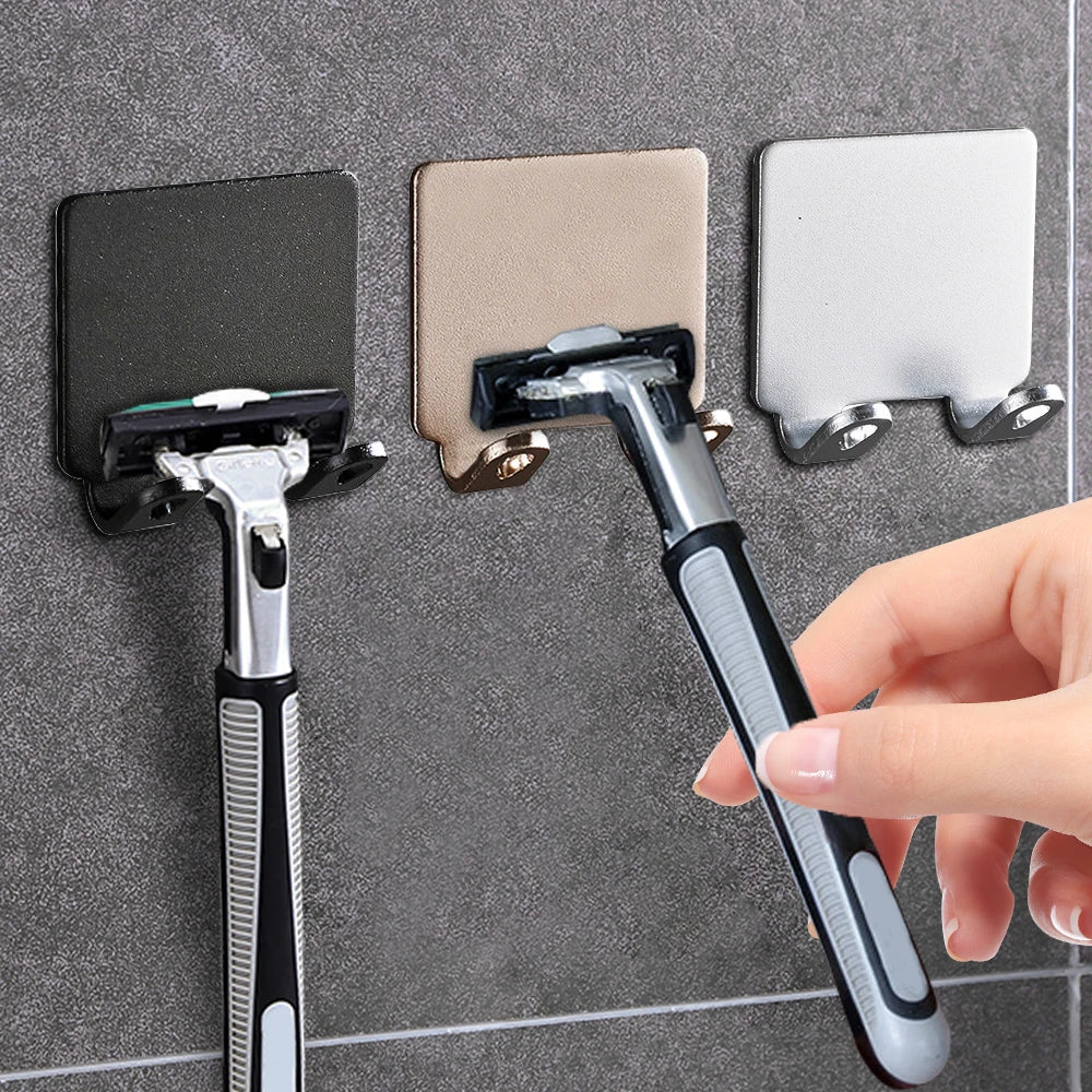 Bathroom Adhesive Wall Hook Hanging Hooks Wall Coat Rack Hanger Stickers Non Punching Shaver Holder Storage Hook Razor Rack Wall Qme