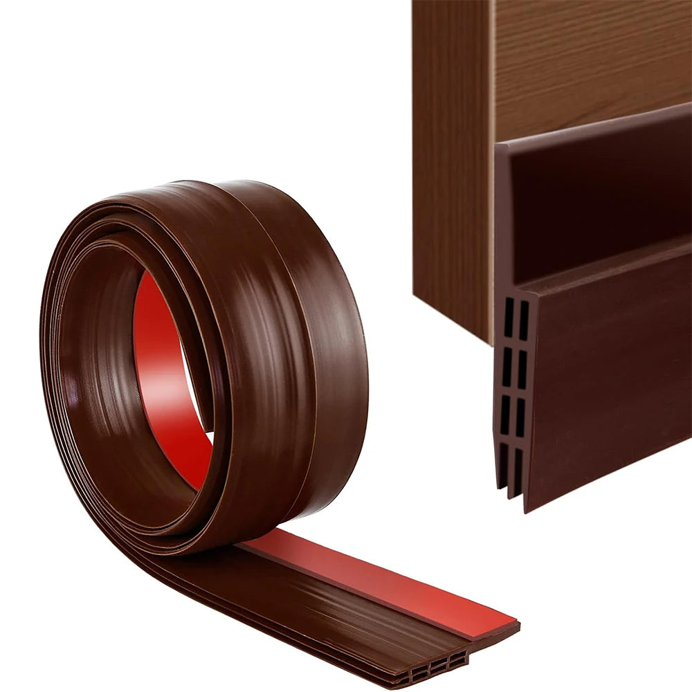 1m Porous Windproof Sealing Strip Adjustable Soundproof Anti-Cold Gap Door Bottom Weather Strip Flexible Self Adhesive Strip Qme Brown 3pcs