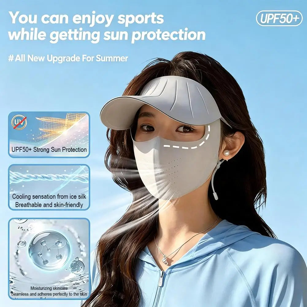 Wide Brim Face Mask Women Sun Hat Cover UV Protection Full Outdoor Qme