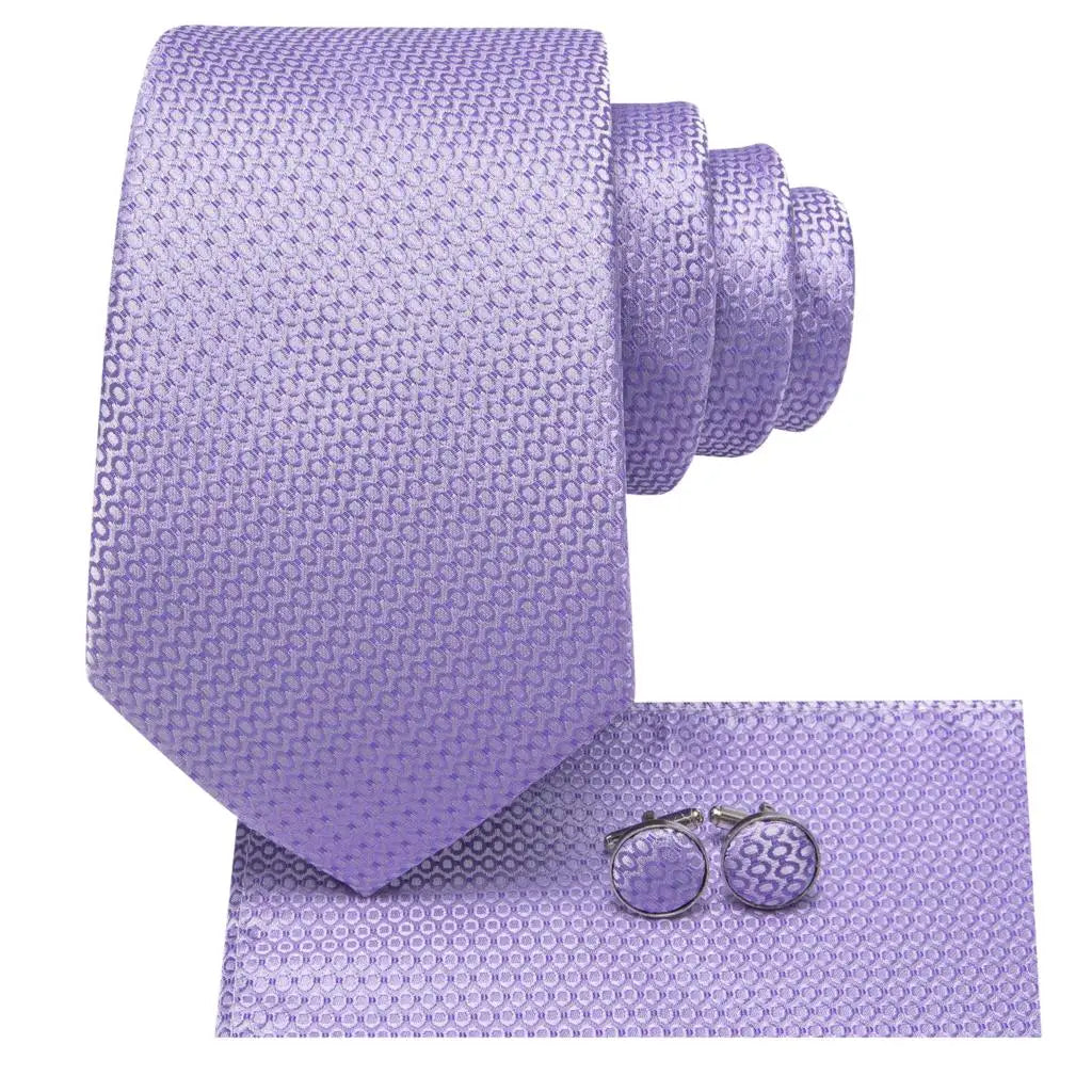 Hi-Tie Purple Silver Striped Silk Elegant Tie For Men Groom Wedding Men Necktie Pocket Square Cufflink Accessory Wholesale Qme