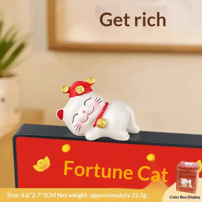 1/2/4Pcs Wealth Fortune Sculpture Lucky Cute Cat Figurine Gaming Office Table Desk Car Ornaments Chinese New Year Decor Gifts Qme D