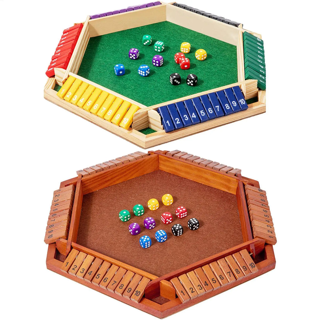 Shut The Box Game Wooden 6-sided Wood Math Toy Board Entertainment Game for Outdoor Party Gathering School Travel Teens Adults Qme