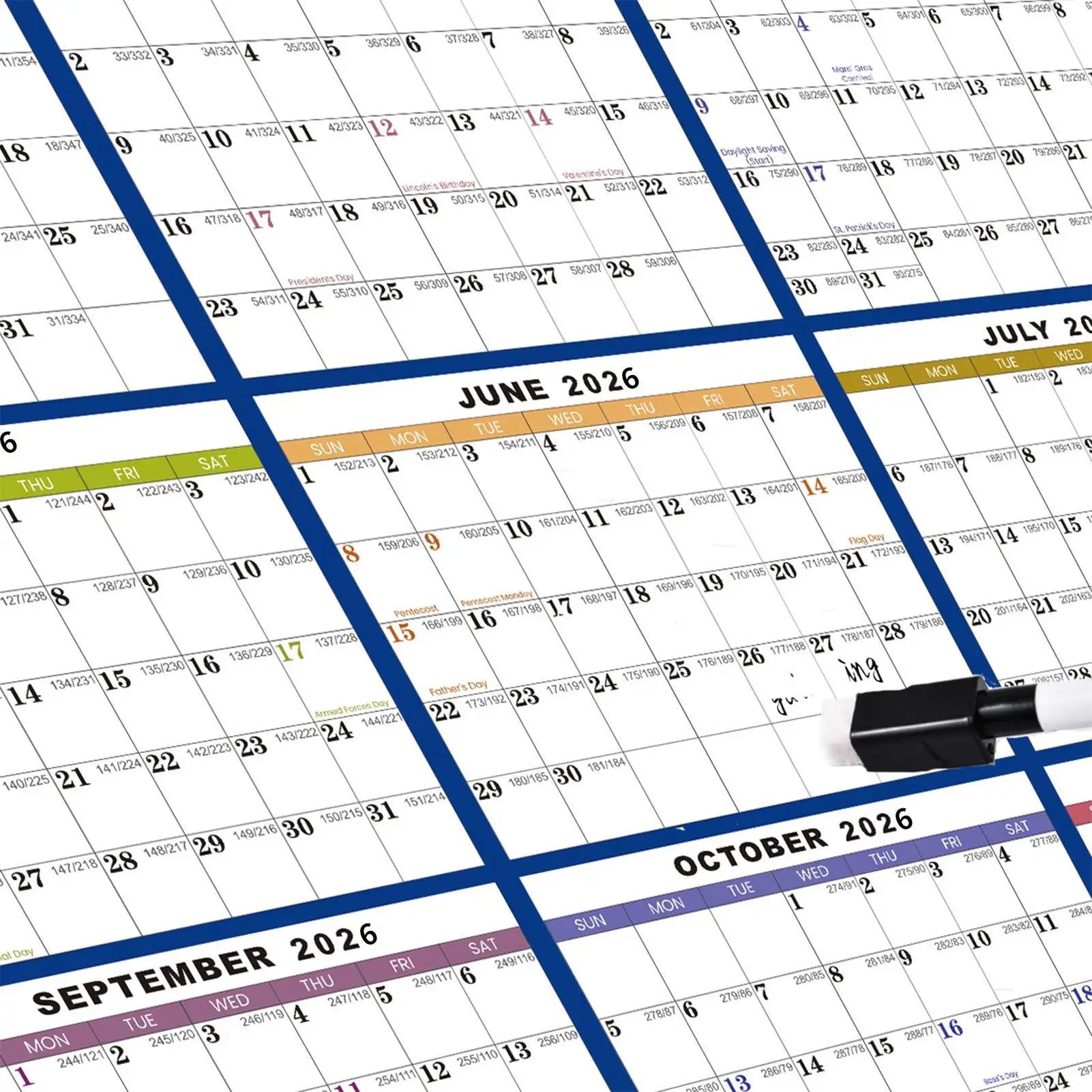 Wall Calendar Dry Erase 2026 Wall Calendar 12 Month 24 X 36 Inch Yearly Schedule Organizer for Indoor Home Fridge Office Qme