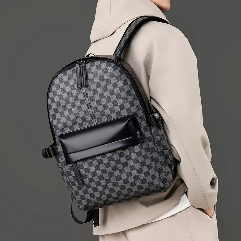Business Trend Plaid Backpack Versatile Casual Men's Commuter Qme