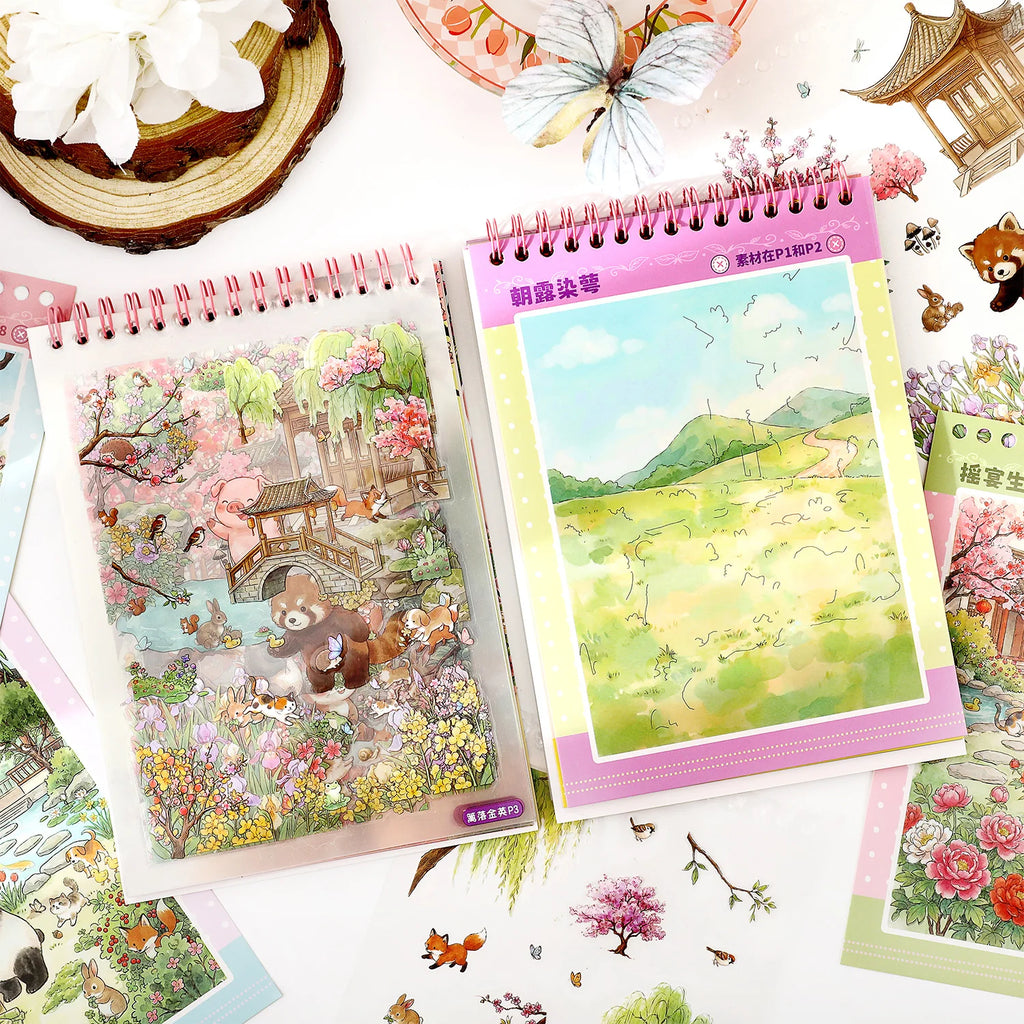 TIANZI 37-Piece Cartoon Miniature Scene Sticker Book - Mini 3D Cottage Journal Materials, DIY Creative Handmade Collage Decals Qme