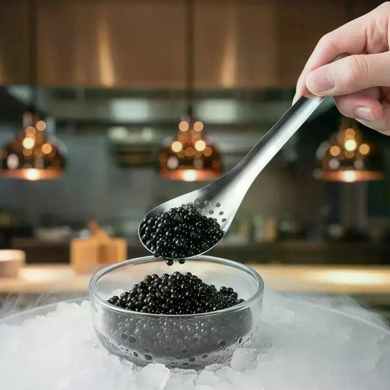 410 Stainless Steel Strainer Spoon Kitchen Spoon With Holes Cuisine Caviar Builder Roe Sauce Kitchen Cooking Gadgets Qme